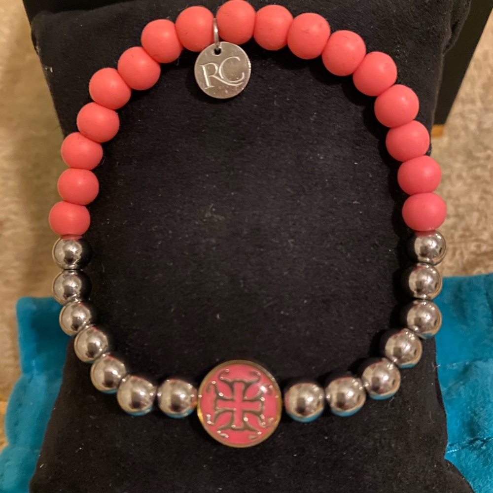 Rustic Cuff Pink / Silver Beads